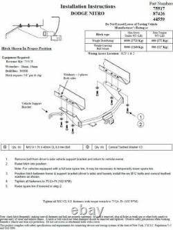 Reese Trailer Tow Hitch For 07-11 Dodge Nitro with Wiring Harness Kit