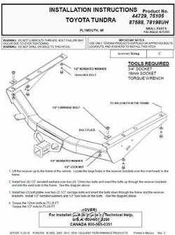 Trailer Hitch For 01-02 Toyota Tundra without Factory Tow Bumper with Wiring Kit